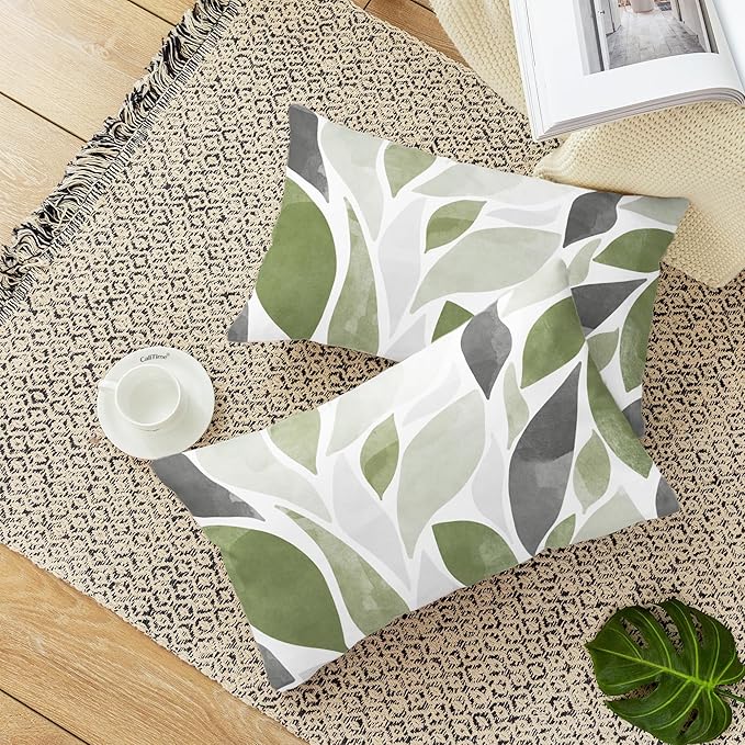 CaliTime Throw Pillow Cases Pack of 2 Cozy Fleece Falling Dahlia Floral Flowers Petals Decorative Cushion Covers for Couch Bed Sofa Farmhouse Decoration 12 X 20 Inches Sage Green Grey