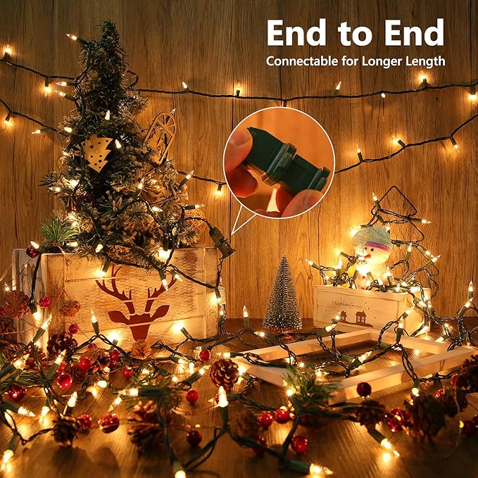 Toodour Clear Christmas Lights, 75ft 300 Count Incandescent Indoor Outdoor String Lights, UL Certified Connectable Green Wire Mini Bulb Light for Home, Party, New Year, Xmas Tree Decor - Warm White