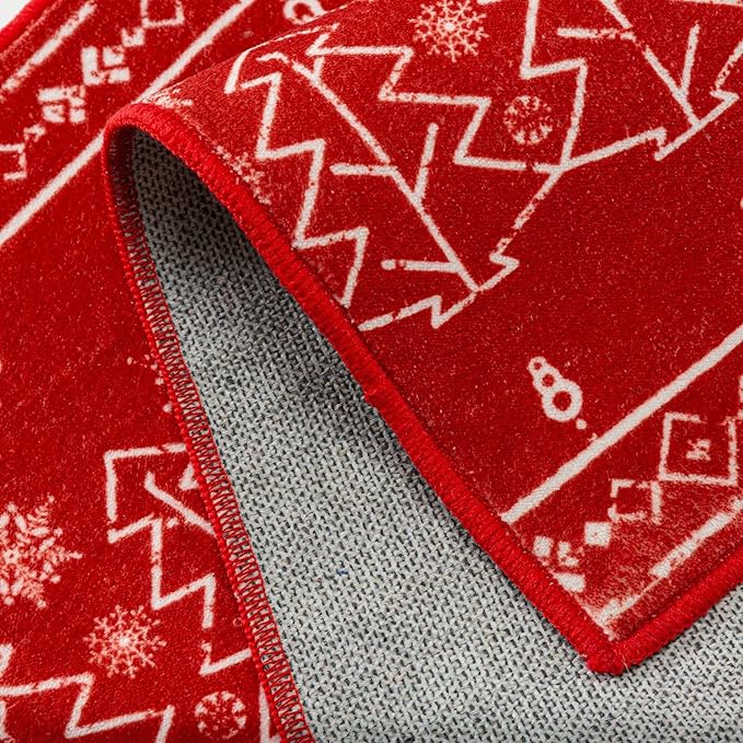 Christmas Runner Rug 3x8 Red Washable Carpet Xmas Snowflake Holiday Decor Kitchen Non Slip Soft Low Pile Long Carpet Indoor Throw Rug Laundry Room Living Room Bedroom Dining Room