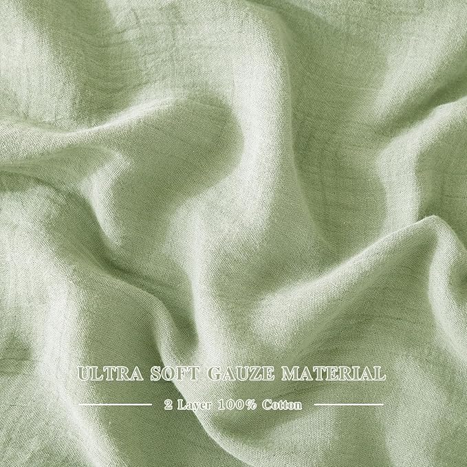 Twin Sheets Set 100% Cotton Bed Sheets Gauze 3 Pcs Sage Green Fall Line Like Sheet Set 16" Deep Pocket Twin Sheet & Pillowcase Sets Boho Muslin Soft All Season Bedding Sets Easy Care