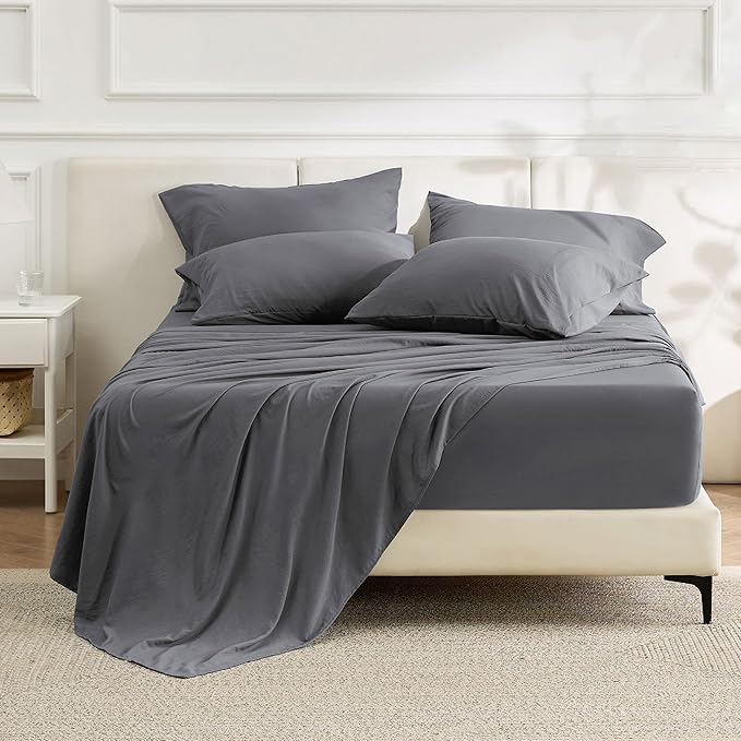 Bedsure Deep Pocket King Sheet Set - 6 Piece, Prewashed Ultra-Soft King Size Sheets Set, Fits Mattresses Up to 18 Inches Thick, Breathable & Secure Fit, Hotel Luxury Bedding, Grey