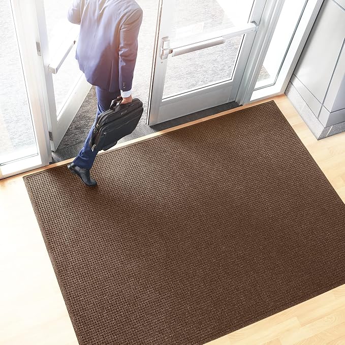 Consolidated Plastics Aquasorb Classic Indoor/Outdoor Entrance Floor Mat with Non-Slip Rubber Backing, Fabric Border, Stain Resistant and Quick Drying Commercial Grade (35" x 116", Dark Brown)