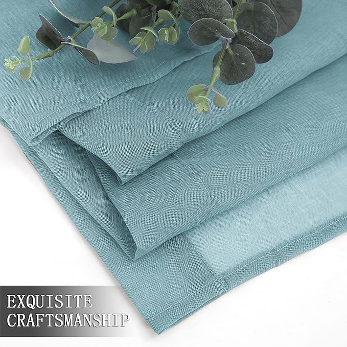 Tollpiz Sheer Tier Curtains Kitchen Linen Textured Half Curtain Sheers Light Filtering Rod Pocket Voile Bathroom Short Curtains for Farmhouse, 25 x 30 inches Long, Dusty Blue, Set of 2 Panels