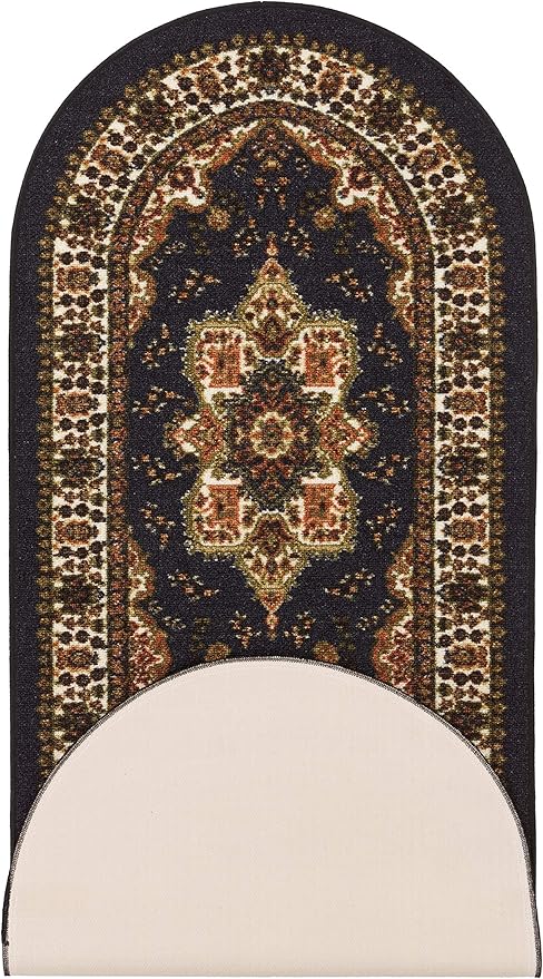Antep Rugs Alfombras Oriental Traditional 2x5 Non-Skid (Non-Slip) Low Profile Pile Rubber Backing Kitchen Area Rugs (Black, 2' x 5' Oval)