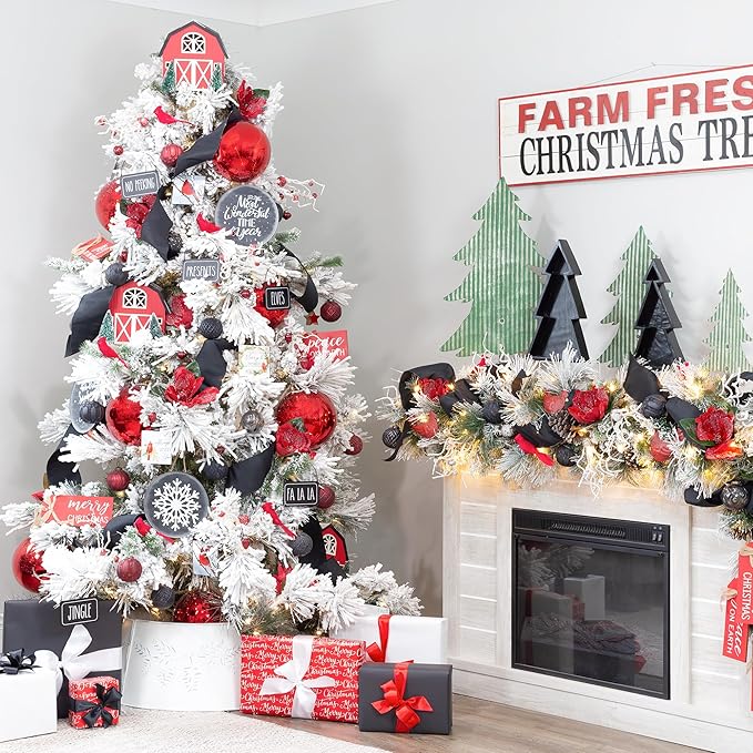 AuldHome Design Farmhouse Ball Ornaments (Set of 6, Red); Distressed Metal Glass Ball Vintage Style Christmas Decorations