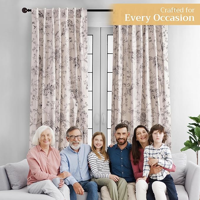 Maison d' Hermine Curtains for Living Room 100% Cotton 96 inch Length One Panel Light Filtering Toile Curtains for Bedroom Windows with Rod and Loop Pockets Drapes (Jouy Paradise Grey, 50" W x 96" L)