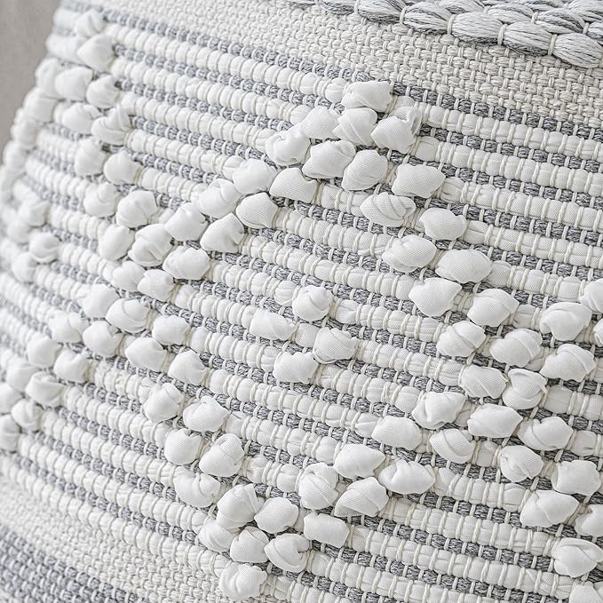 BlissBlush Gray Cream White Boho Throw Pillow Cover 20X20, Boho Woven Textured Pillow Cover, Neutral Pillow Cover, Sofa Couch Bed Farmhouse Lumbar Pillow (Cover ONLY)