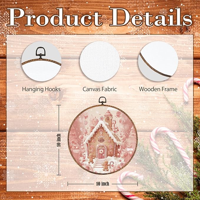 Hxlac Gingerbread House Christmas Round Wall Art Framed, Cottagecore Winter Christmas Round Wall Decor, Gingerbread Winter Hanging Canvas Prints Wall Sculptures for Home Living Room Decor, 10x10 Inch