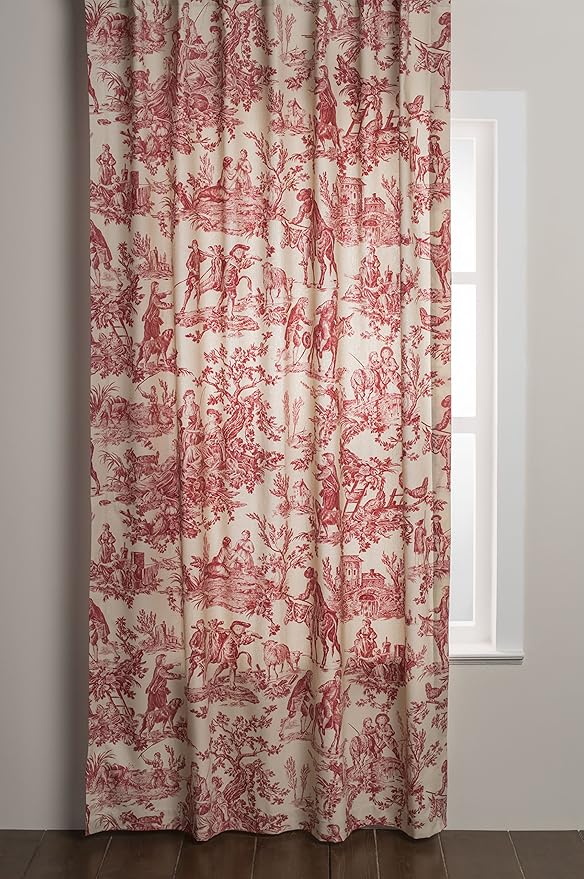 Maison d' Hermine Curtains for Living Room 100% Cotton 108 inch Length Two Panels Light Filtering Toile Curtains for Bedroom Windows with Rod and Loop Pockets Drapes (The Miller Red, 50" W x 108" L)