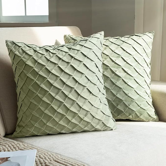 Velvet Decorative Throw Pillow Covers Set of 2, 18x18 Inch Soft Modern Weave Cushion Case, Farmhouse Home Decor Pillowcase for Sofa Living Room Couch Bed Sage Green