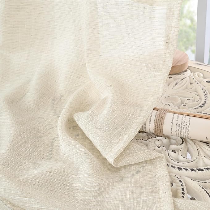 BGment Extra Long 108 Inch Length Curtains for Living Room Windows, Linen Beige Drapes Rustic Country Textured for Farmhouse Bedroom Decor Lightweight Rod Pocket, 2 Panels Set, Each 52 Inch Wide