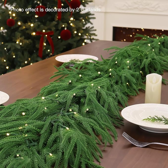Christmas Garland Prelit Real Touch Norfolk Pine Garland Artificial Realistic Greenery Garland for Mantle Fireplace Table Centerpiece Indoor Outdoor Home Decor 6FT