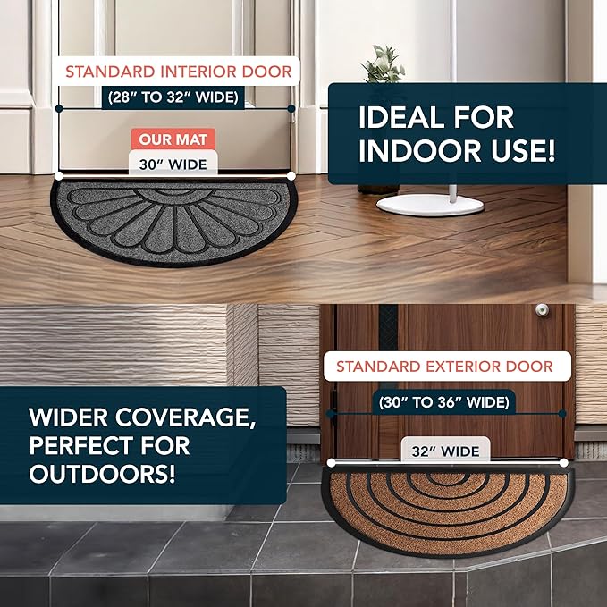 ubdyo Front Door Mat - Low Pile Front Door Mat Outside Entrance - Muddy Dirt Trapping Welcome Matt Outdoor - Rubber Backing Anti Slip Indoor Doormat Entrance, 29" x 17", Bright Grey