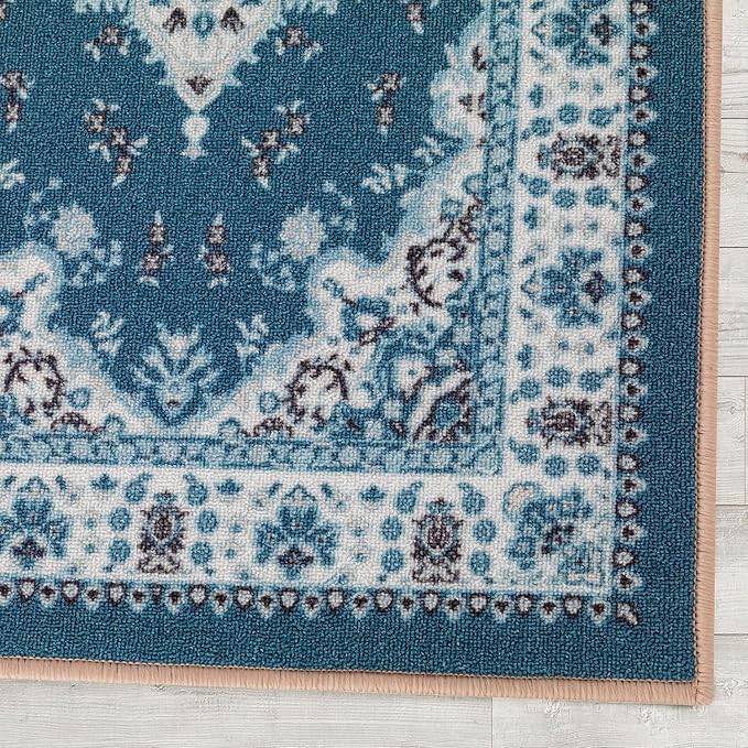 Antep Rugs Alfombras Oriental Traditional 2x4 Non-Skid (Non-Slip) Low Profile Pile Rubber Backing Kitchen Area Rugs (Turquoise Blue, 2'3" x 4')