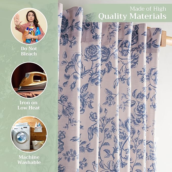 Maison d'Hermine Curtains for Living Room 100% Cotton 124 inch Length One Panel Window Curtains for Bedroom with Loop & Rod Pockets - Roy, 50" W x 124" L