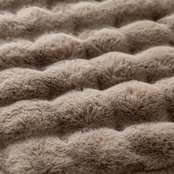 Pack of 2 Thick Plush Throw Pillow Covers Fluffy Wave Faux Fur Decorative Cushion Covers Soft Wool Pillowcase for Sofa Couch Livingroom 24x24 Inch Taupe