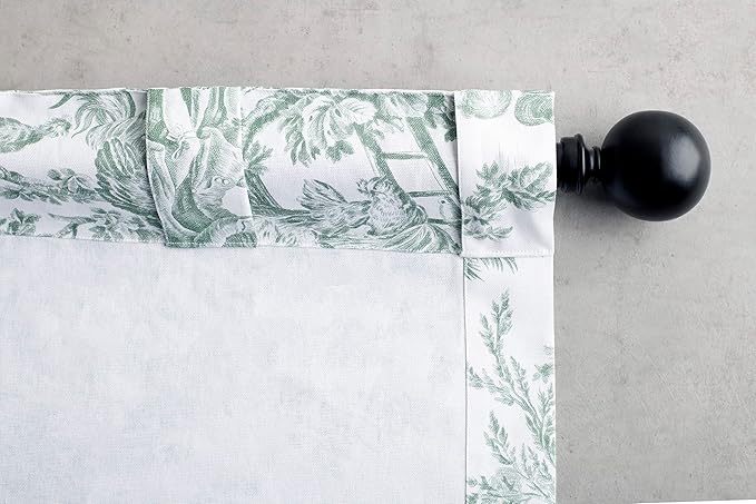 Maison d' Hermine Curtains for living room 100% Cotton 124 inch length Two Panels Light Filtering Toile Curtains with rod and loop Pockets (The Miller Antique Green (White Background), 50"W x 124"L)