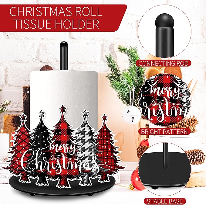 Christmas Paper Towel Holder Christmas Tree Paper Towel Stand Metal Accessories Winter Holiday Kitchen Decor Farmhouse Rustic Indoor Home Bathroom Decor for Countertops