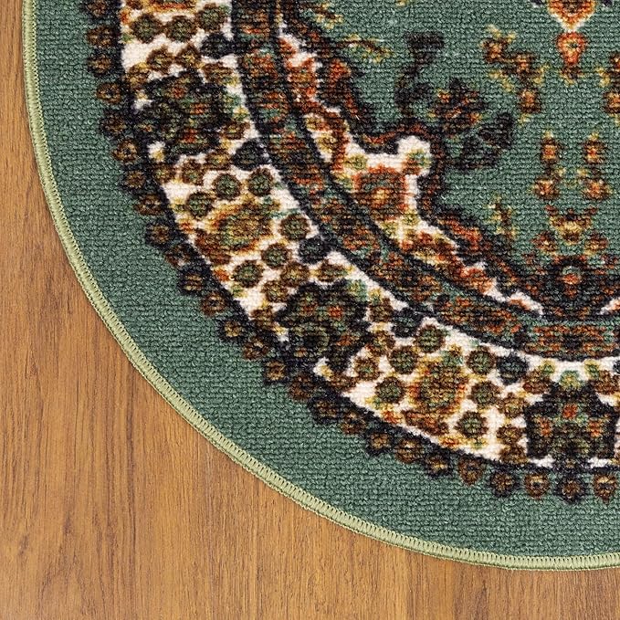 Antep Rugs Alfombras Oriental Traditional 2x5 Non-Skid (Non-Slip) Low Profile Pile Rubber Backing Kitchen Area Rugs (Green, 2' x 5' Oval)