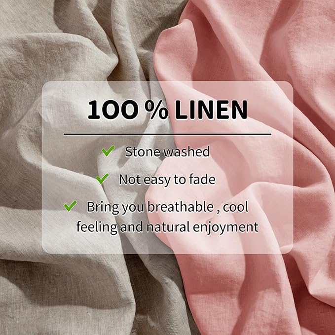 LBRO2M 100% Linen Sheet Set 16" Deep Pocket Full Size,Bed Sheets 4 Piece Sets,Solid Color Natural Flax Bed Sheets Soft Breathable Bedding, All Season (Full, Blush Pink)