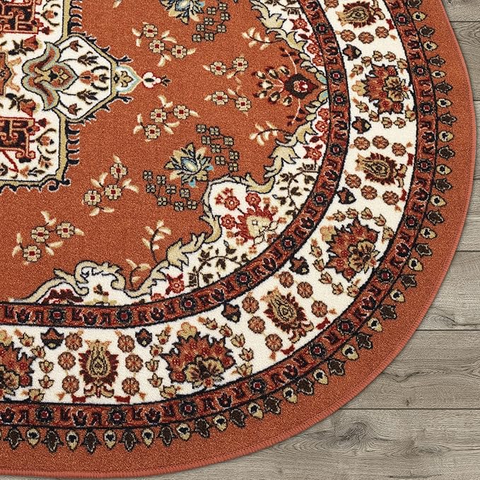 Antep Rugs Alfombras Oriental Traditional 5x7 Non-Skid (Non-Slip) Low Profile Pile Rubber Backing Indoor Area Rugs (Rust Brown, 5' x 7' Oval)