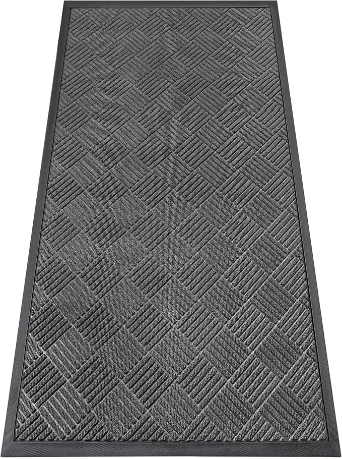 Indoor Outdoor Door Mat, 6’x 3' Doormat for Entryway, Rubber Backing Non Slip Front Door Mat Outside Entrance, Super Absorbent Commercial Floor Mat for Home Office, Gray