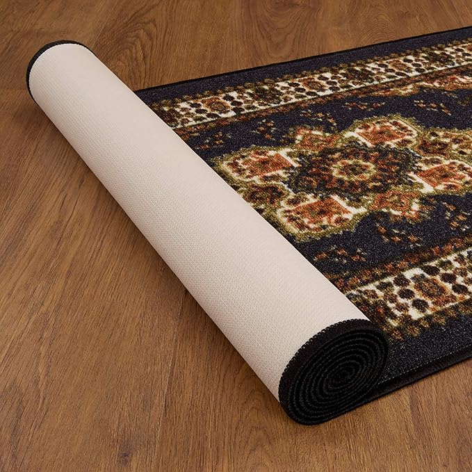 Antep Rugs Alfombras Oriental Traditional 2x10 Non-Skid (Non-Slip) Low Profile Pile Rubber Backing Indoor Area Runner Rugs (Black, 2' x 10')
