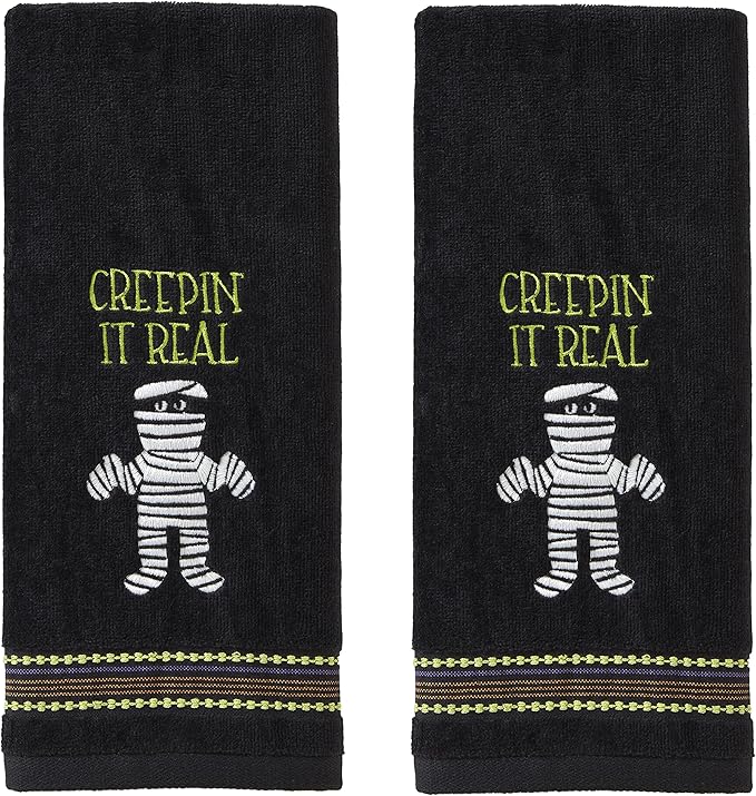 SKL Home Halloween Creepin' Real Glow-in-The-Dark Hand Towel Set for Bath/Kitchen/Bar & Gift, 2 Count