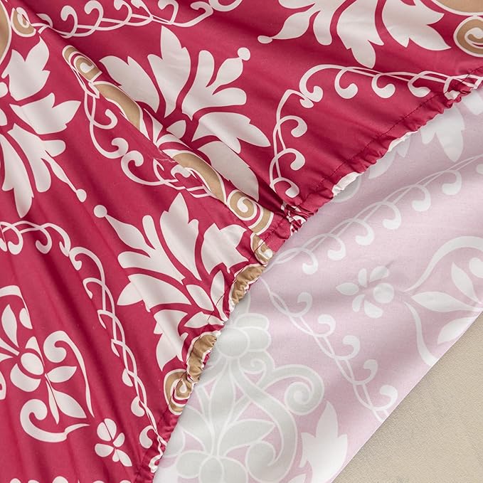 King Size Bed Sheets Set Deep Pockets - 6PC Floral Ultra Soft Microfiber Bed Sheets - Easy to Clean, 90 Thread Count Sheets with Fitted Sheet, Flat Sheet & Pillowcases (Burgundy Damask)