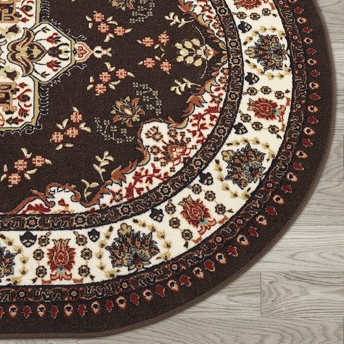 Antep Rugs Alfombras Oriental Traditional 5x7 Non-Skid (Non-Slip) Low Profile Pile Rubber Backing Indoor Area Rugs (Brown, 5' x 7' Oval)