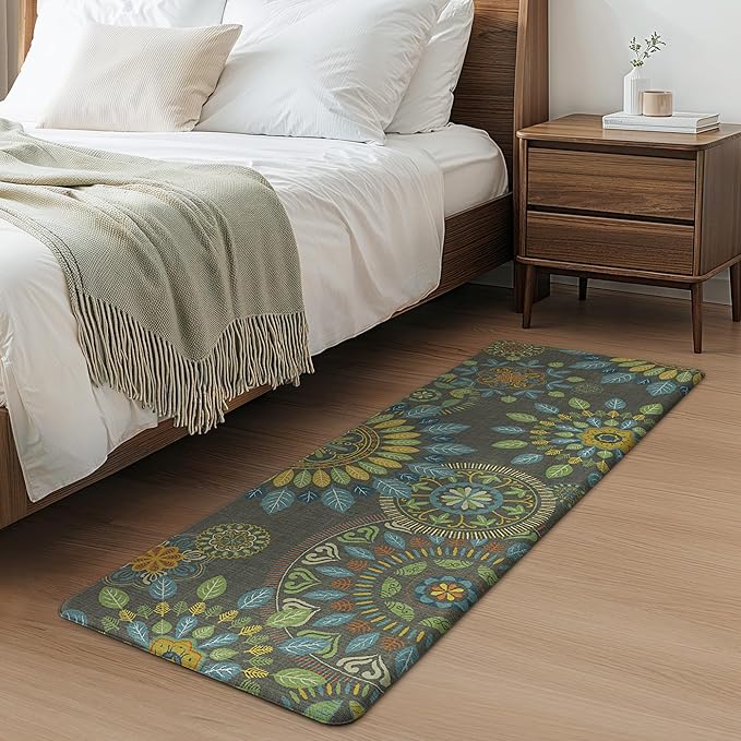 GENIMO Kitchen Mats for Floor 2PCS, Cushioned Kitchen Rugs Non Slip Washable, Farmhouse Anti Fatigue Mat Waterproof, Comfort Standing Mat Rug for Office, Home, Laundry, 17.3"x47"+17.3"x30", Green