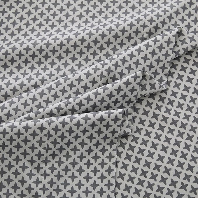 Twin Size Bed Sheets Set Deep Pockets - 6PC Geometric Print Ultra Soft Microfiber Bed Sheets - Easy to Clean, 90 Thread Count Sheets with Fitted Sheet, Flat Sheet & Pillowcases (Grey Diamond)
