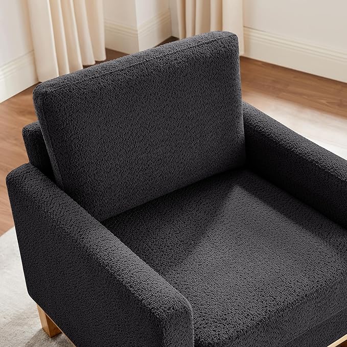 VANOMi Accent Chair 29.5" Reading Chair, Modern Living Room Chair with Thick Cushion&Wood Base, Comfy Upholstered Boucle Armchair, Single Sofa for Bedroom, Office, Dark Gray