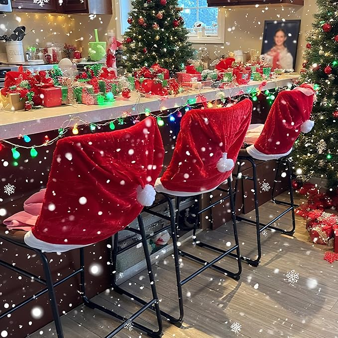 Christmas Chair Covers Hat Chair Back Covers for Xmas Holiday Chair Covers Set of 2, Stretch Parsons Chair Slipcovers Removable Washable Kitchen for Home Hotel Banquet Holiday Decoration