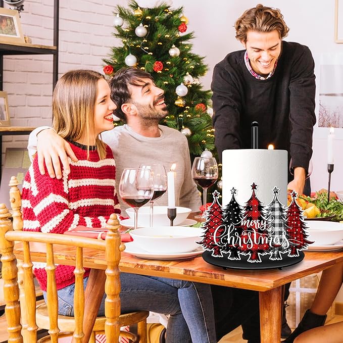 Christmas Paper Towel Holder Christmas Tree Paper Towel Stand Metal Accessories Winter Holiday Kitchen Decor Farmhouse Rustic Indoor Home Bathroom Decor for Countertops