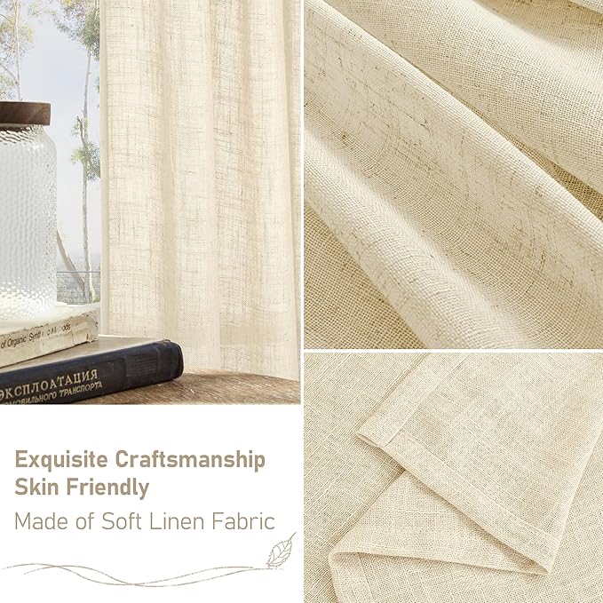LAMIT Beige Linen Curtains for Living Room 2 Panels Set, 78 Inch Faux Linen Textured Light Filtering Drapes Back Tab and Rod Pocket Boho Panels for Farmhouse/Bedroom/Porch, 52 x 78 Inch