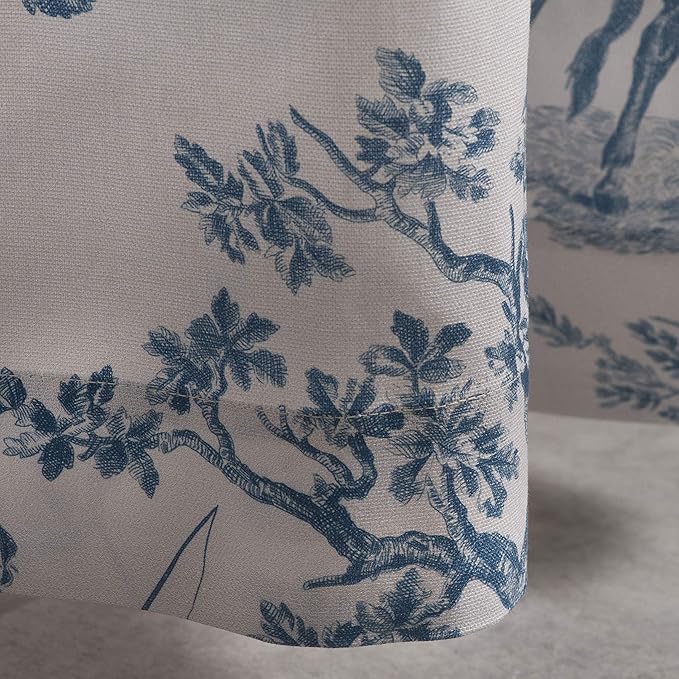 Maison d' Hermine Curtains for Living Room 100% Cotton 108 inch Length One Panel Light Filtering Toile Curtains for Bedroom Windows with Rod and Loop Pockets Drapes (The Miller Denim, 50" W x 108" L)