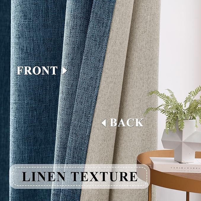 Macochico Blackout Curtains Full Light Blocking Linen Drapes Pinch Pleated Curtains for Bedroom Living Room Window Nursery Purplish Blue Insulated Curtain & Drapes with Tieback 52" Wx84 L 1 Panel