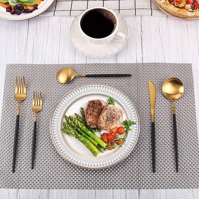 Matte Gold Silverware Set With Black Handle, IBIILII JEFF 20 Pieces Stainless Steel Flatware Set For 4,Kitchen Utensil Set, Tableware Cutlery Set, Knife Spoons And Forks Set, Dishwasher Safe