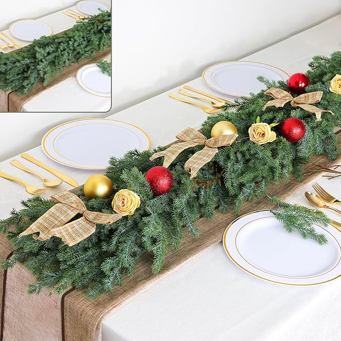 Norfolk Pine Garland – 6FT Artificial Christmas Garland, Greenery Garland for Winter Holiday Decorations, Indoor Outdoor Use on Mantel, Table, Wall or Door