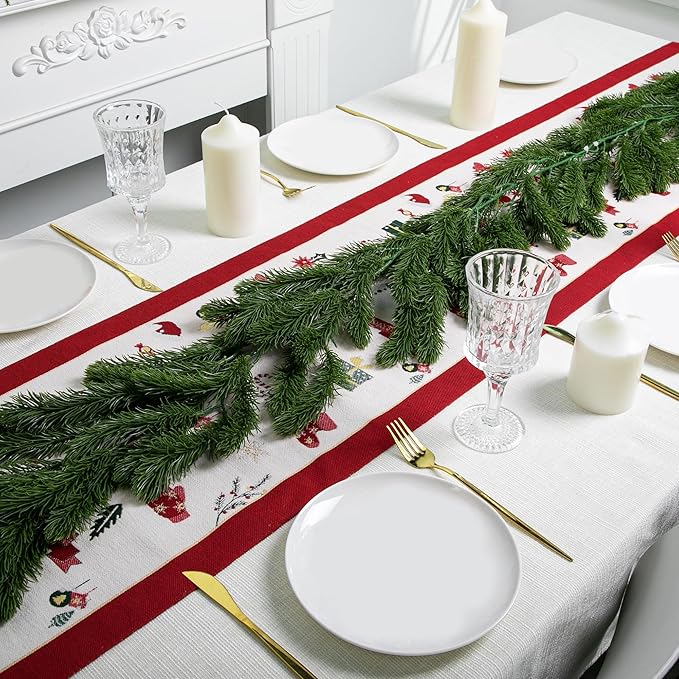 9.8 Ft Christmas Norfolk Pine Garlands, Single Fork Norfolk Pine Realistic Touch Garland, Artificial Pines Greenery Garland for Christmas Table Fireplace Wall Home Decoration