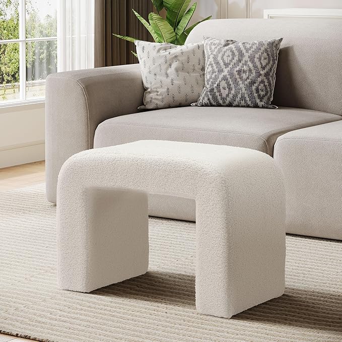 Tribesigns White Vanity Stool Chair, Modern Ottoman Foot Rest for Couch, Large Foot Stool Ottoman, Extra Seating for Living Room, Shoe Bench for Entryway, Arched Makeup Stool for Vanity, 2 Packs