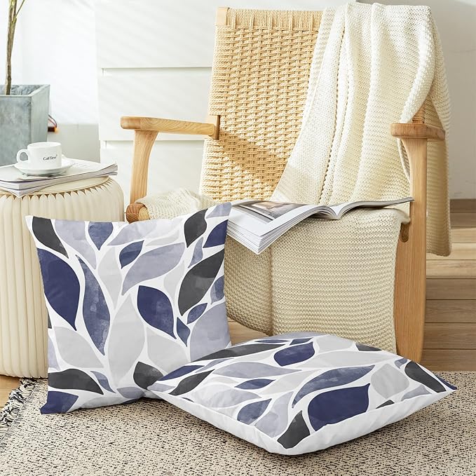 CaliTime Throw Pillow Cases Pack of 2 Cozy Fleece Falling Dahlia Floral Flowers Petals Decorative Cushion Covers for Couch Bed Sofa Farmhouse Decoration 20 X 20 Inches Navy Blue Grey