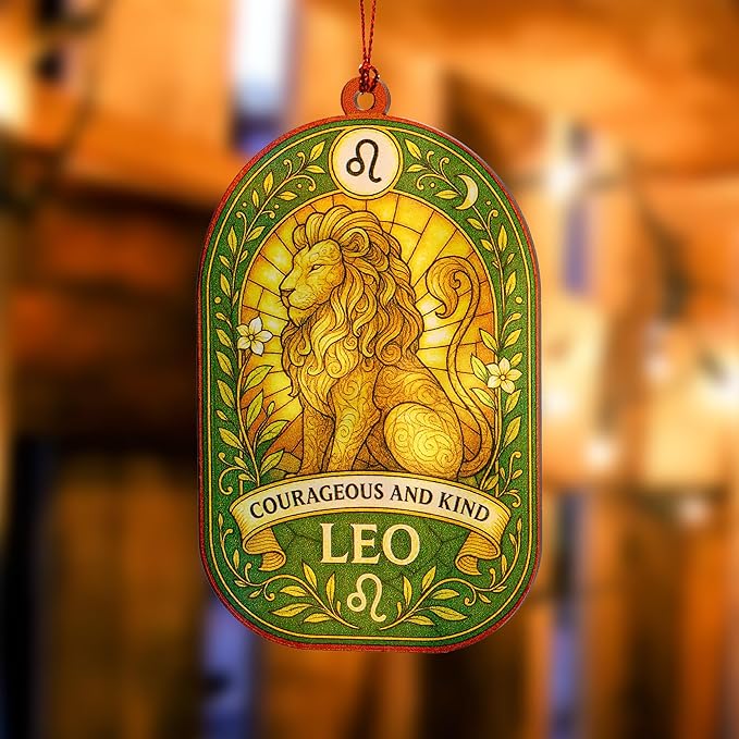 Leo Gifts for Women, Leo Birthday Decorations, Leo Zodiac Christmas Ornament, Astrology, Christmas Ornament 2025, Suncatcher Effect Stained Glass Window Hanging, car Hanging Accessories