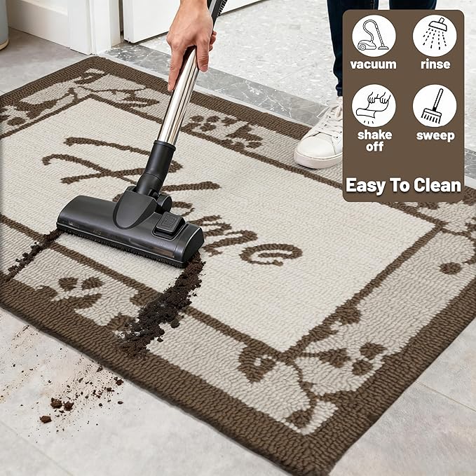 20"x32" Thick Entryway Indoor Mat, Dirt Trapping Door Mat, Americana Feel Hooked Rug, Heavy Duty Door Mat Outside Entrance, Shoe Scraper, Welcome Mat for Front & Back Door, Beige