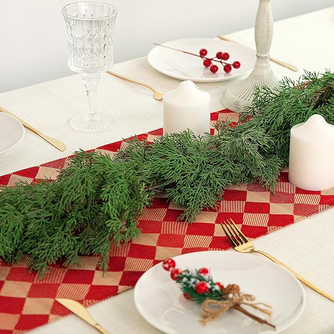 2 Pcs Christmas Norfolk Pine Garland, 6 Ft Dense Pines Realistic Touch Garland Ornaments, Greenery Artificial Pine Cypress Garlands for Christmas Holiday Mantle Fireplace Table Home Decor