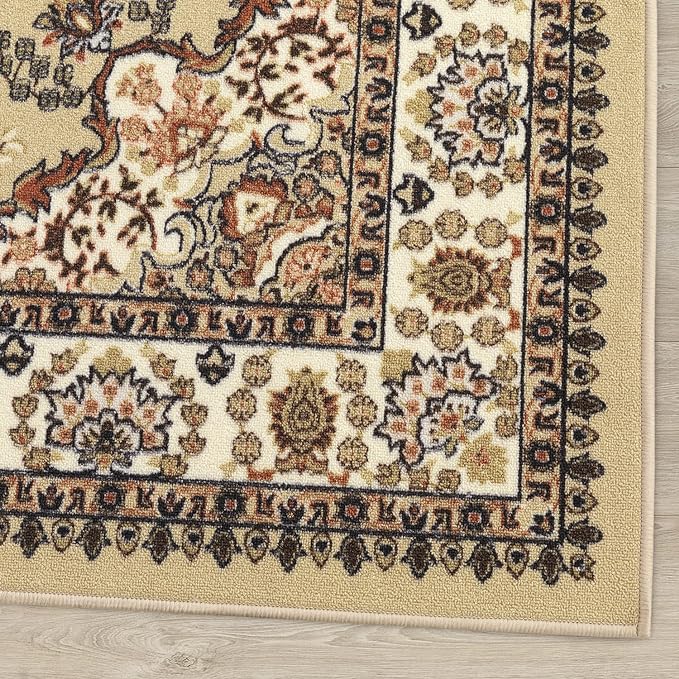Antep Rugs Alfombras Oriental Traditional 3x5 Non-Skid (Non-Slip) Low Profile Pile Rubber Backing Indoor Area Rugs (Beige, 3' x 5')