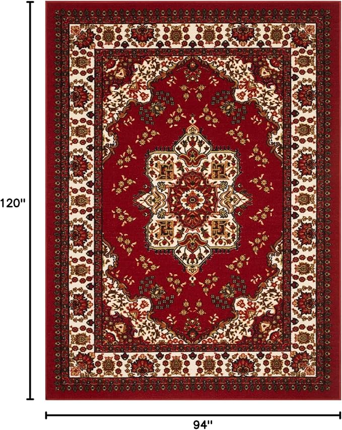 Antep Rugs Alfombras Oriental Traditional 8x10 Non-Skid (Non-Slip) Low Profile Pile Rubber Backing Indoor Area Rugs (Maroon, 7'10" x 10')