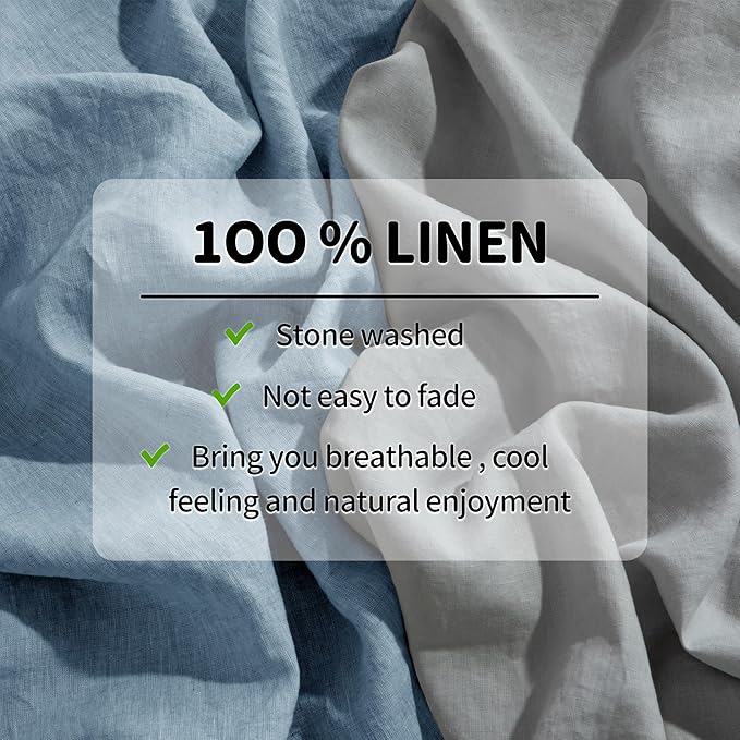 LBRO2M 100% Linen Sheet Set Full Size,Bed Sheets 4 Piece Sets,Solid Color Natural Flax Bed Sheets Soft Breathable Bedding,16" Deep Pocket,All Season (Full, Dusty Blue)