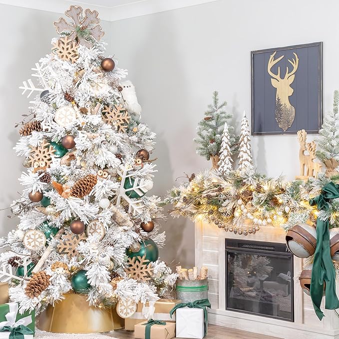 AuldHome Design Farmhouse Ball Ornaments (Set of 6, White); Distressed Metal Glass Ball Vintage Style Christmas Decorations